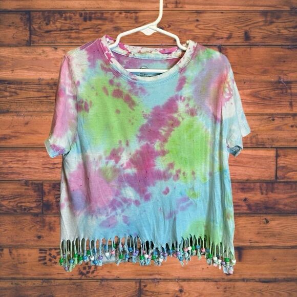 5 for $25🔥Wonder Nation Fringe Beaded Hem Tie Dye Shirt Girls Small (6-7) - Picture 1 of 5